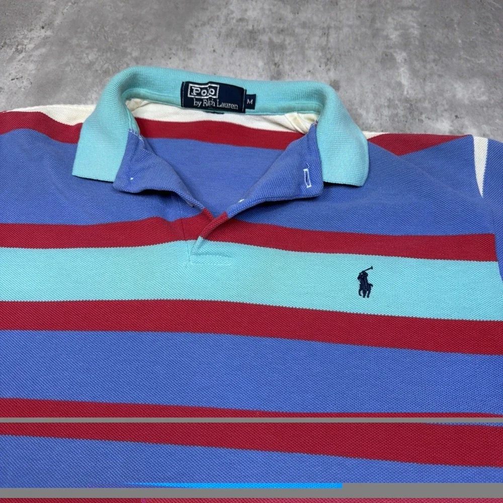 Vintage Polo By Ralph Lauren Multicolor Block Striped Polo Mens M Pony Y2K